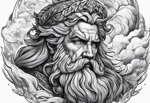 Zeus in surrounded by a storm tattoo idea
