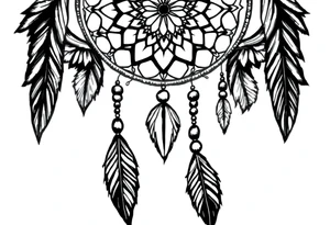 native dreamcatcher with flowing feathers and sacred beads tattoo idea