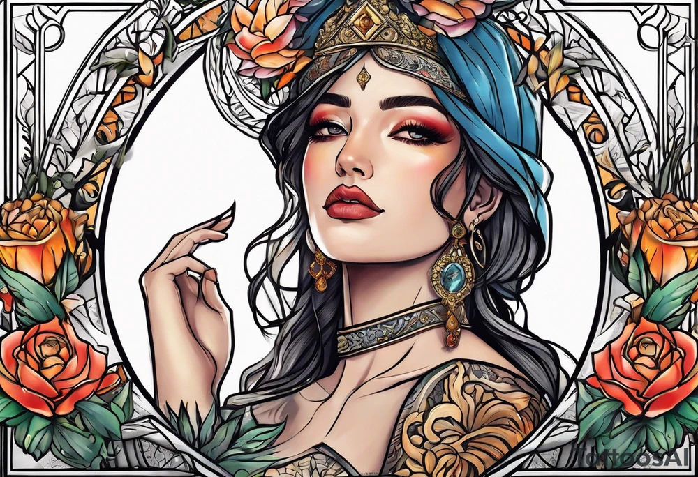 tarot justice woman flowers tattoo idea