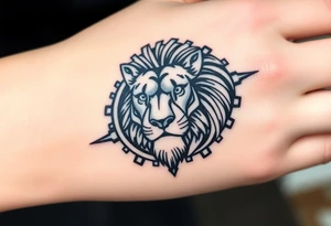 Lion made from mechanical gears tattoo idea