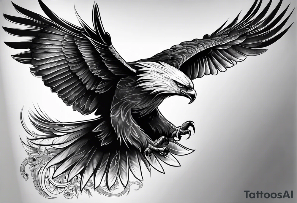 Full back tattoo ancient pine Forrest and giant black eagle tattoo idea