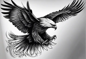 Full back tattoo ancient pine Forrest and giant black eagle tattoo idea