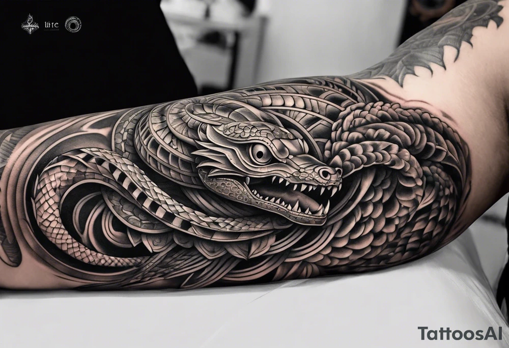 aztec snake sleeve tattoo idea