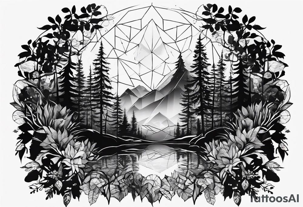 Wald silhouette mit Geometric Muster im Hintergrund tattoo idea