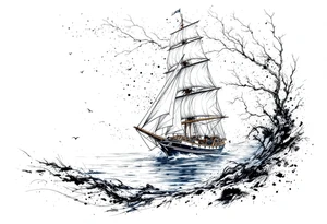 sailing boat in a bay tattoo idea