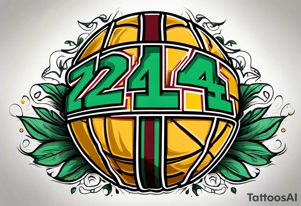 basketball number 24 with colors green, yellow, maroon and black tattoo idea