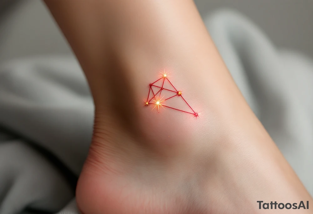 This celestial Aries design connects gold stars constellation with glowing red lines to emphasize the zodiac’s fiery essence. tattoo idea
