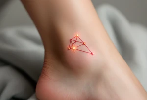 This celestial Aries design connects gold stars constellation with glowing red lines to emphasize the zodiac’s fiery essence. tattoo idea