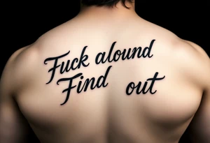 Fuck around and find out script tattoo with fancy outline for motorcycle gas tank tattoo idea