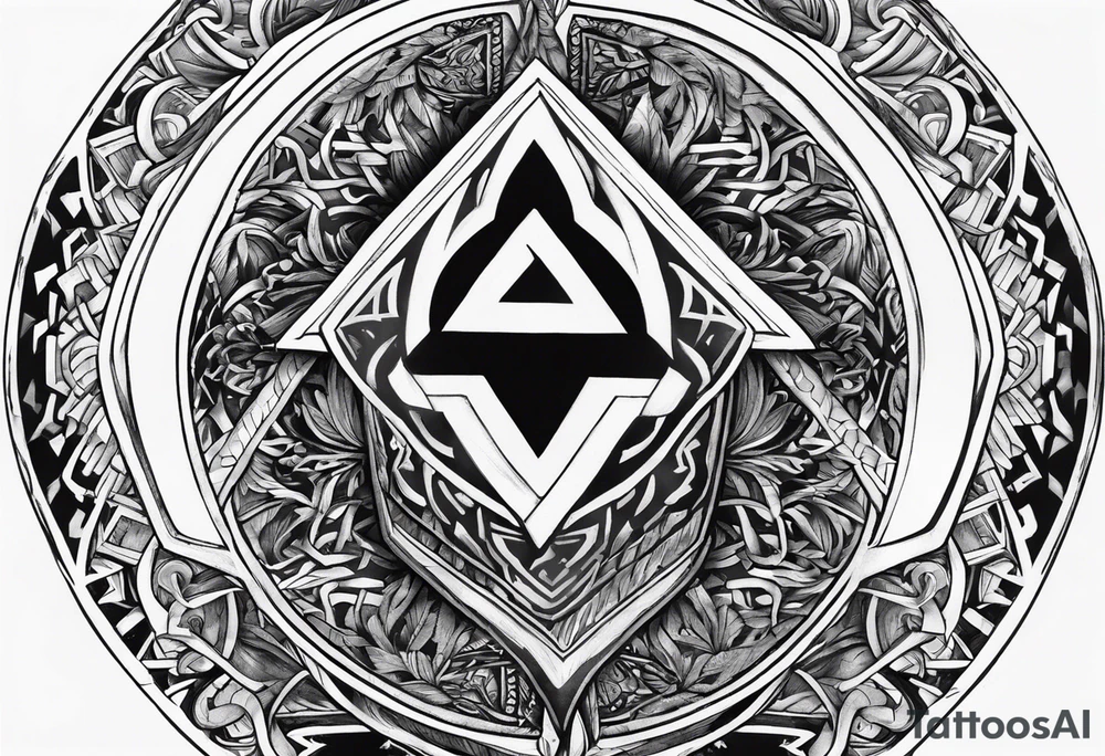 Valhalla sword shield axe Valknut tattoo idea