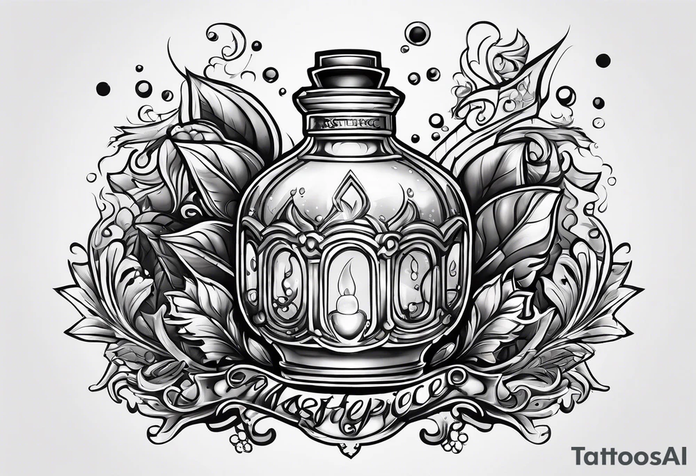 Old school key in a potion bottle tattoo idea