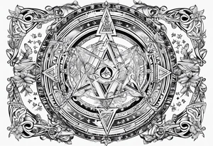 sagittarius symbol with designs for family surrounding it tattoo idea