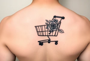 A small shopping cart with a princess rose somewhere on it tattoo idea