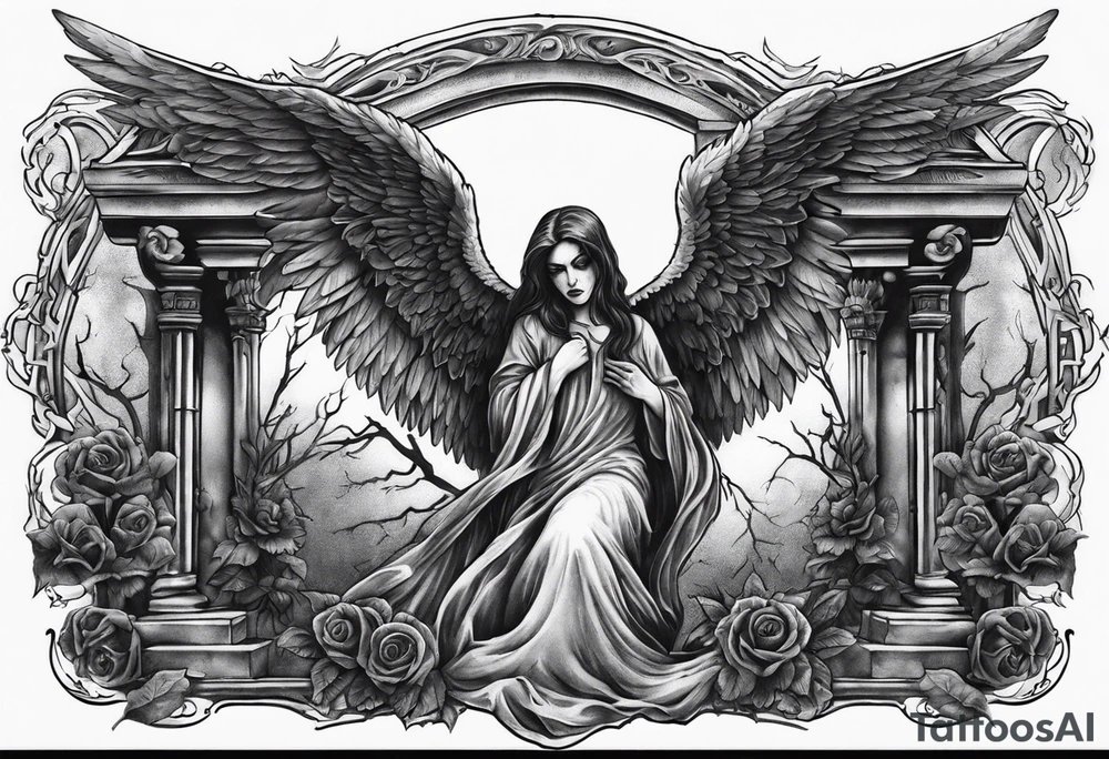 Angel of death in a creepy cemetery tattoo idea
