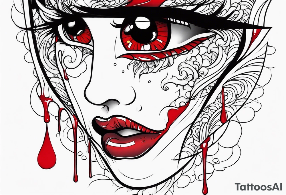 Bleeding tear draining to down from red eye sleeve tattoo design tattoo idea