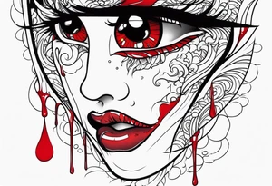 Bleeding tear draining to down from red eye sleeve tattoo design tattoo idea
