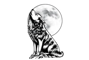 lone wolf howling at full moon with northern lights backdrop tattoo idea