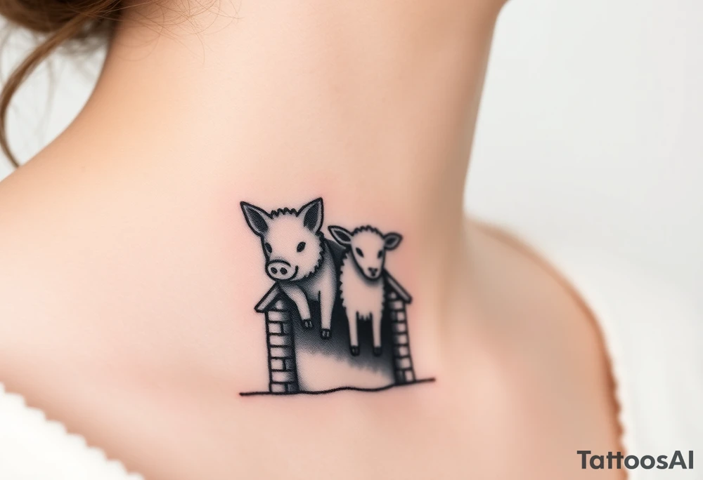 Three little pigs nursery Wolf and sheep as one hybrid 
animal hiding in a brick house from the big bad wolf I'll huff and puff and blow ur house down tattoo idea