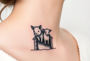 Three little pigs nursery Wolf and sheep as one hybrid 
animal hiding in a brick house from the big bad wolf I'll huff and puff and blow ur house down tattoo idea