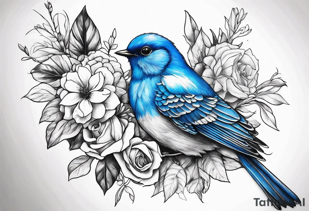 Blue bird and a bouquet tattoo idea