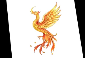 magnificent phoenix rising from golden flames with trailing embers tattoo idea