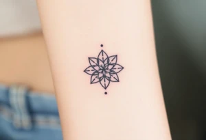 Breathe symbol with unalome symbol incorporating jasmine flowers tattoo idea