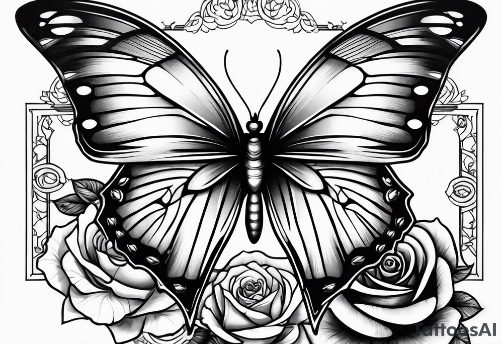 Butterfly roses as wings tattoo idea