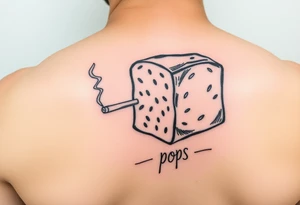 A loaf of bread smoking a cigarette with pops written tattoo idea