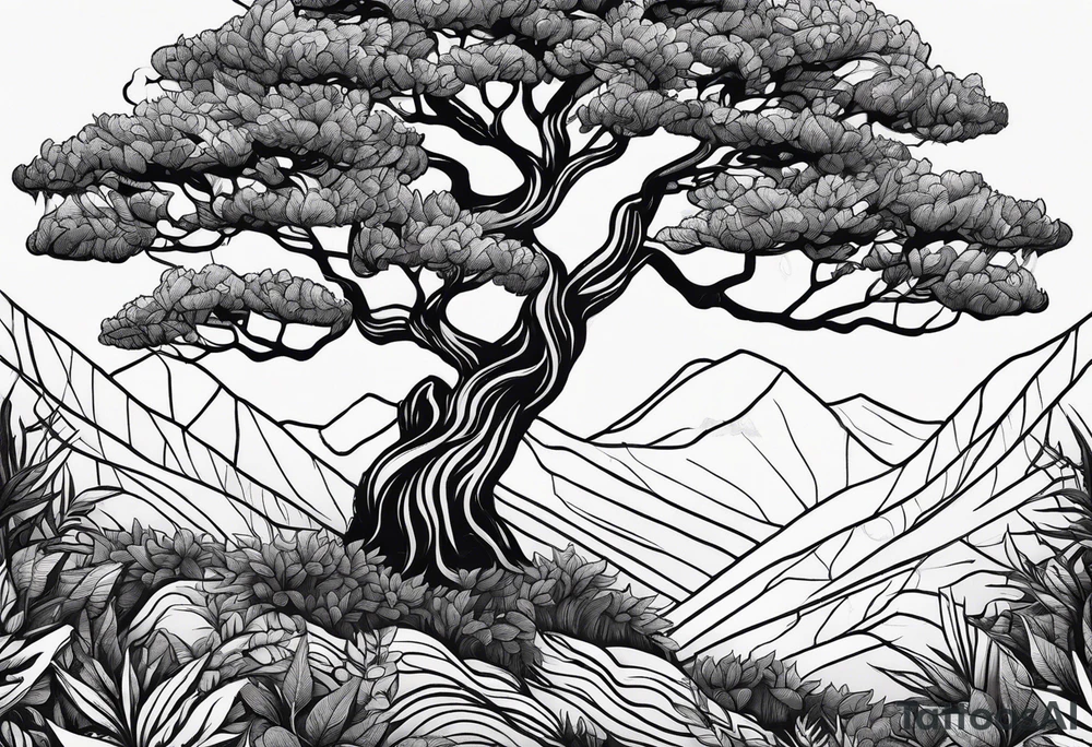 bark with foliage tattoo idea