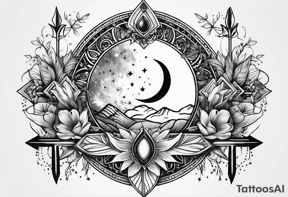 elegant dainty spiritual moon sun arrow spine tattoo tattoo idea