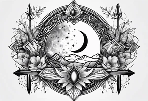 elegant dainty spiritual moon sun arrow spine tattoo tattoo idea