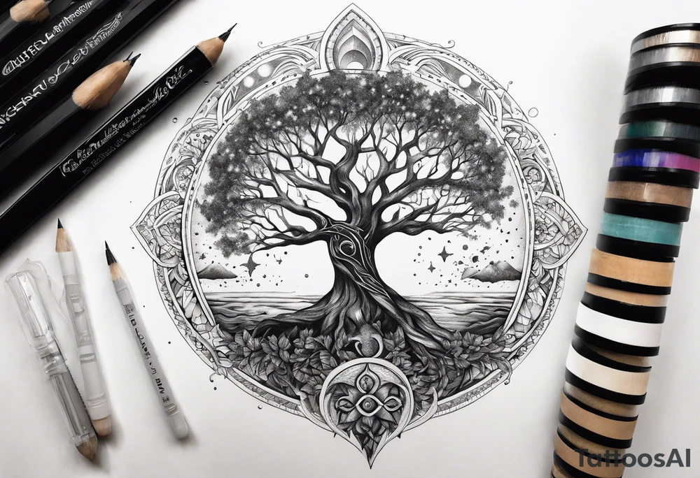 tree of life, pices fish, galaxy, cross tattoo idea