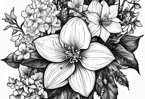 Hydrangea, Narcissus, Poinsettia, Holly, Gladiolus, Poppy, Daisy, Sweet Pea floral tattoo idea