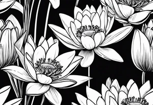 Water Lilly, Lilly of the valley and narcissus bouquet, minimalist. with stems tattoo idea