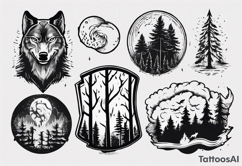 thunderstorm over a forest with a wolf howling on drums tattoo idea thunderstorm over a forest with a wolf howling on drums tattoo idea
