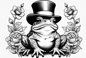 Cute toad wearing top hat and a suit standing on its Back legs while holding flowers tattoo idea