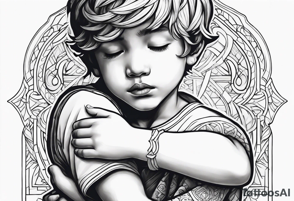 A boy hugging god tattoo idea
