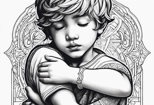 A boy hugging god tattoo idea