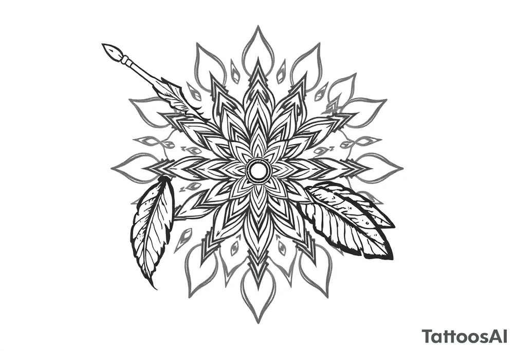 spiritual bold line feather indian mandala shaman tattoo idea