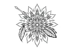 spiritual bold line feather indian mandala shaman tattoo idea