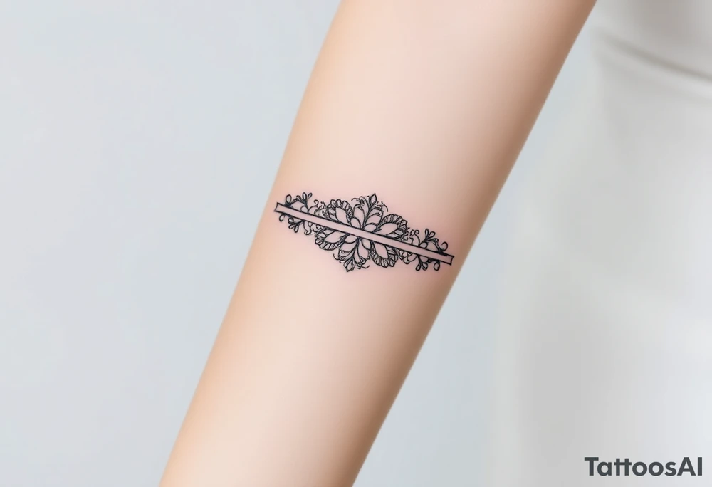 A lace-trimmed ribbon around the forearm, with fine embroidery-inspired details tattoo idea