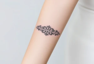 A lace-trimmed ribbon around the forearm, with fine embroidery-inspired details tattoo idea