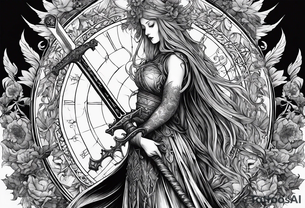 the goddess nemesis long sword scary blood hell tattoo idea