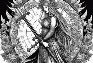 the goddess nemesis long sword scary blood hell tattoo idea