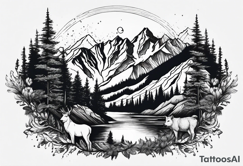 Mountains, animals, concept tattoo idea