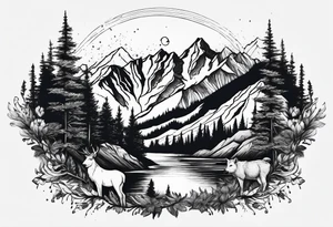 Mountains, animals, concept tattoo idea