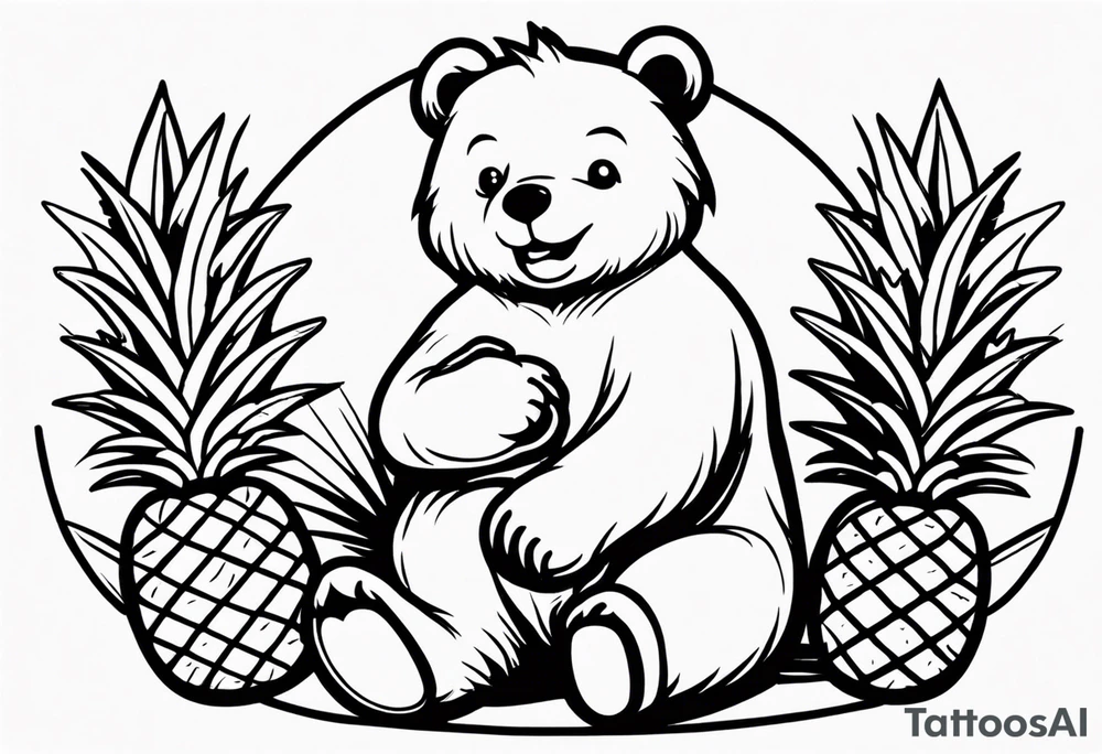 Bear loves pineapples and coconuts tattoo idea