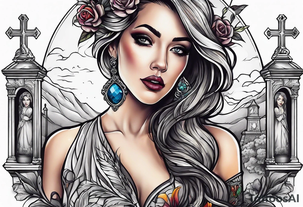 Woman walking out of a graveyard tattoo idea