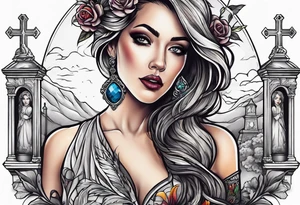 Woman walking out of a graveyard tattoo idea