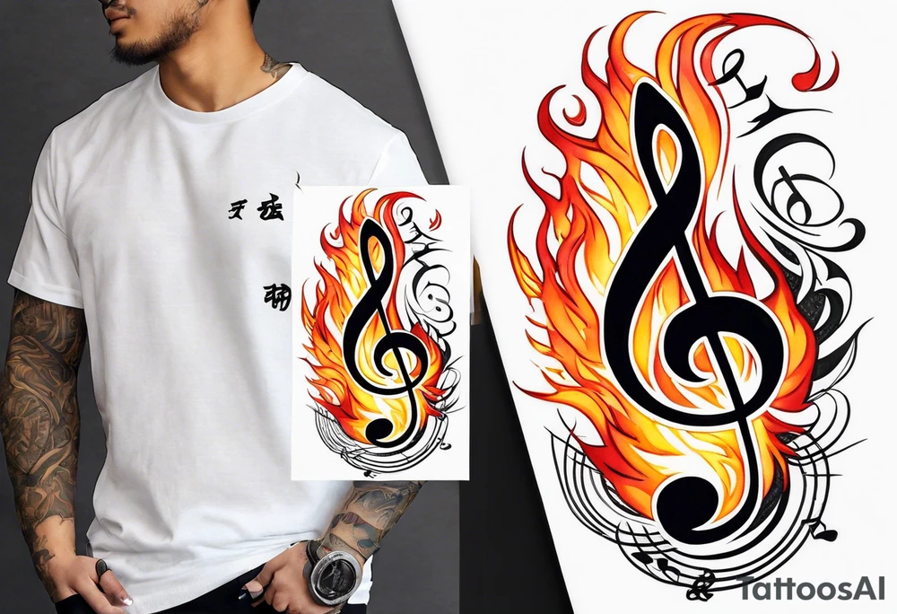 Musical notes on fire tattoo idea